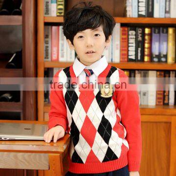 Primary school uniform factory,knitted cute boys school uniform sweater design