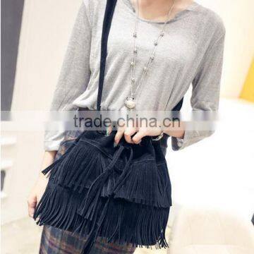 Small Bucket Women Tote Bag 2016 High Quality Tassels Genuine Leather Bag Women Messenger Bags Famous photo-4