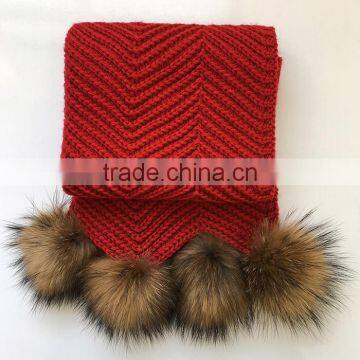 Myfur New Design Removable Raccoon Fur Pom Pom Knitted Scarf Real Fur Knitted Kids Scarf photo-3