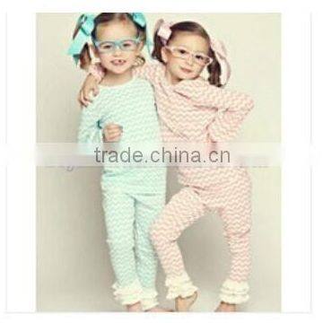 2015 Fashion baby winter fall chevron pajamas outfits ruffles clothing set gigle moon remake sets