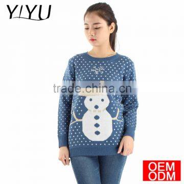 European Women Winter Cartoon Snowman Snowflake Jacquard Knitting Pattern Christmas Sweater