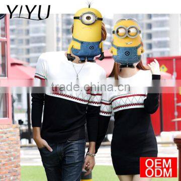 Fashion Geometric Knit Pullvoer Custom Crewneck Color Block Couple Sweater photo-3