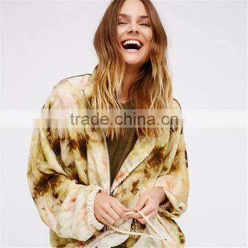 2017 Oem Women Tie Dye Spread Collar Coat With Drawstring Waist photo-4
