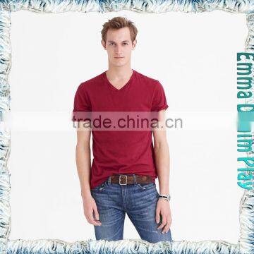 Man's Custom Fitting Wine Dyed Plain V Neck T Shirts