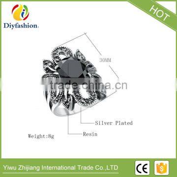 Punk Rock Hollow Out Jewelry Mens Ring Vintage Jewelry Finger Rings Luxury Black Resin Stones Retro Ring photo-2