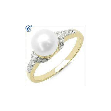 Inlay crystal 10-11mm white pearl Ring Size :7 8 9