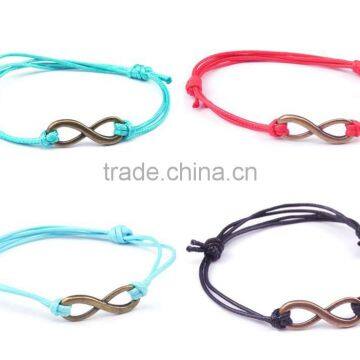 2PCs Bronze Metal Infinity Faux Suede Leather Cord Charm Bracelets