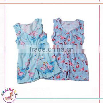 2017 Wholesale Summer Cotton goose printing Elegant Jumpsuit Trendy Vacation kids clothing sale