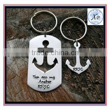 Tag Set Hand Stamped Personalized Anniversary Gift Couples Gift Anchor Keychain