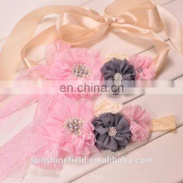 Ivory sash Baby Girl Sash Matching Headband Photography Props wedding Sashes