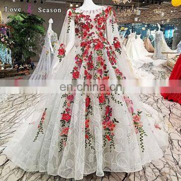 LS00334 high cape red patterns latest party wear long train dresses for wedding party dresses girls