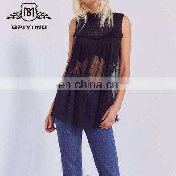 2017 Sexy Fashion Ladies Black Wave Point Chiffon Tank Top