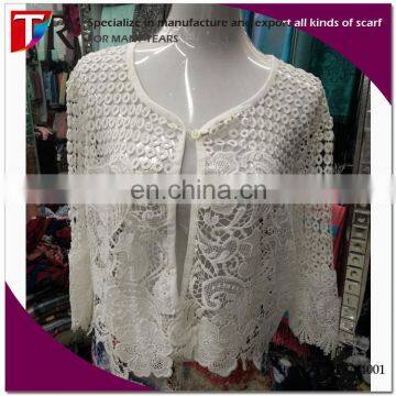 New Fashion Lady Summer Poncho Shawl Plain White Embroidered Lace Poncho