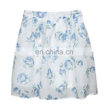 fashion vintage floral printed lady sexy pleast short skirt with high waist