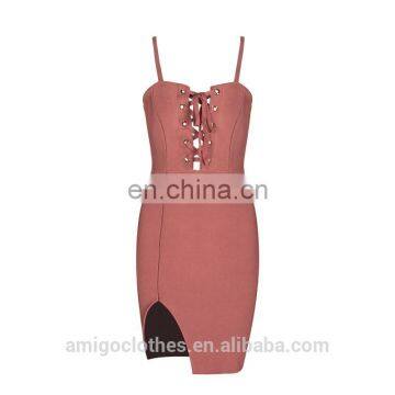 Amigo 2017 New Designer Strap Dew Chest Sexy XXX Bandage Dress Fashion Slit Mini Evening Dresses for Ladis Party Wear photo-2
