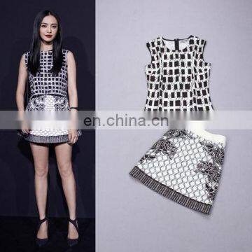 Star Fashion Sleeveless Check Pattern 2 Piece Set Dress Bulk Wholesale photo-4
