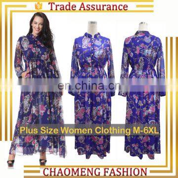 3033# Readymade Garments Owl Printed Long Sleeve Chiffon New Style Women Summer Dresses Maxi Dress Plus Size Women Clothing