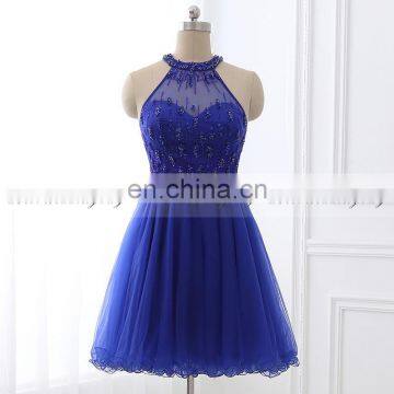 Wholesale High Neck Beaded Tulle Royal Blue Short Cocktail Dress Cocktail Dresses LX309