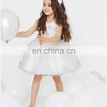 White Embellished Flowers Party Dress for kids