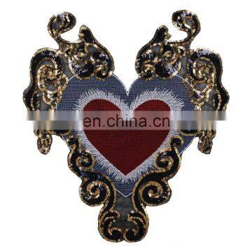 Cheap Beaded Gold Sequin Heart Patches Embroidery Badges