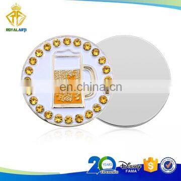 Soft Enamel Beer Mug Golf Ball Markers with Shiny Crystals