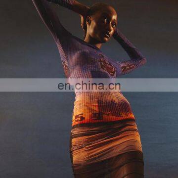 LAITE D2199 Autumn&winter See-through Maxi Casual Dresses Women Fashion Printed Sexy Dresses photo-4