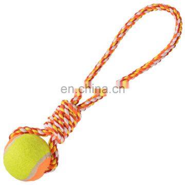 china manufacturing orange tennis ball with cotton rope chew toy