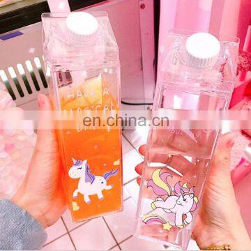 Square Reusable Custom Logo Transparent Clear Milk Carton Shaped Plastic Water Bottle photo-5