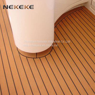 NEKEKE 25 Meter Roll 200mm Wide With Black Caulking Line Synthetic Teak Composite PVC Decking photo-2