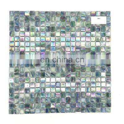 15x15 chip size bathroom wall decoration blue green swimming pool square glass mosaics tile H415002