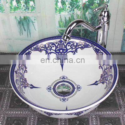 Ancient Ceramic Blue And White Bathroom Basin Hand Wash Sink photo-5