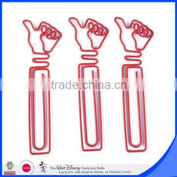 Promotional gift thumb shape paper clip red color PET coated material