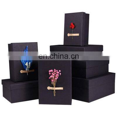 2019 Wholesale Custom Make Two Pieces Paper Box Black Kraft Paper Dried Flower Packing Box