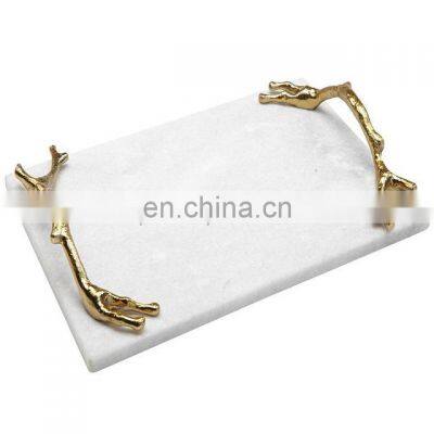 designer metal handle marble tray