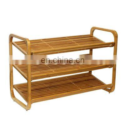 High Quality 3-Tier Shoe Rack Bamboo Stackable Shoe Shelf Storage Organizer for Entryway Hallway and Closet