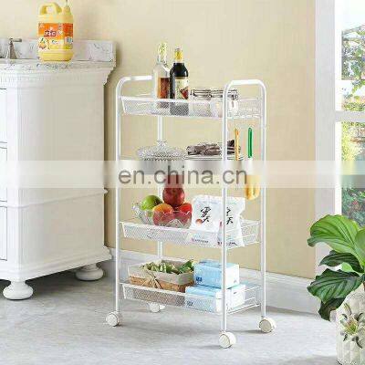New Design Style High Quality Black White Household Metal 3 Tiers Storage Rack With Wheels Storage Trolley for Kitchen photo-4