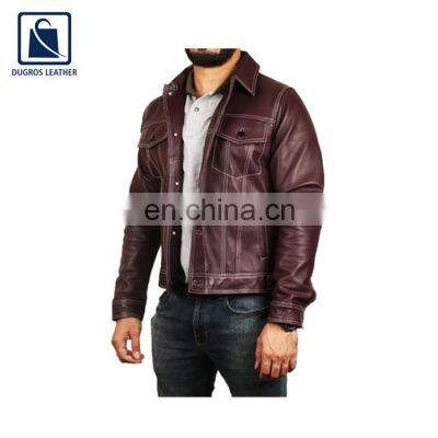 Stylish and Elegant Pattern Biker Style Men Genuine Leather Jacket at Competitive Price