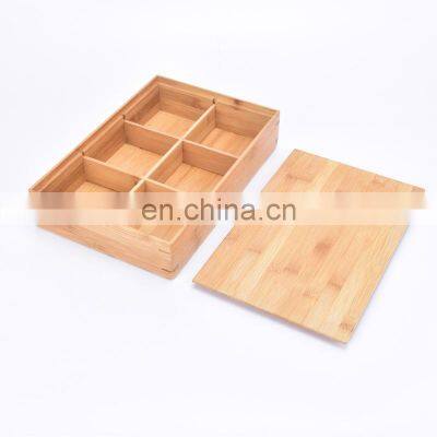 Bamboo Household Six Grid With Lid Dried Fruit Candy Melon Nut Assortment Box Snack Dry Food Storage Box Pantry Organizer photo-2