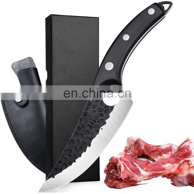 Hand Forged 6 Inch Chef Meat Cleaver Knife leather sheath Outdoor Butcher Chopper Boning Knife