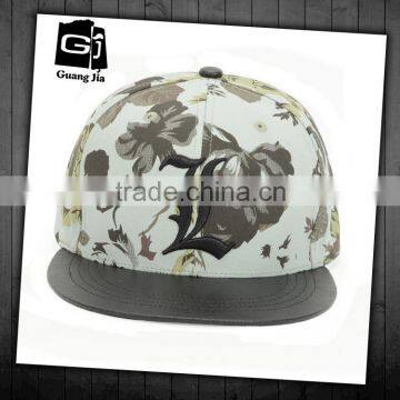 Fashion Fancy Custom Constructed Female Floweral Print Trucker Hat no Mesh With Flat Leather Brim