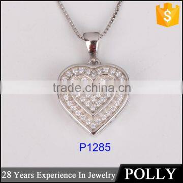 2016 valentine's day gift heart shape 925 silver hip hop pendant jewelry custom