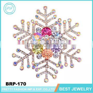 Pujiang Beatiful Accessories Colorful Rhinestone Snowflake Brooch