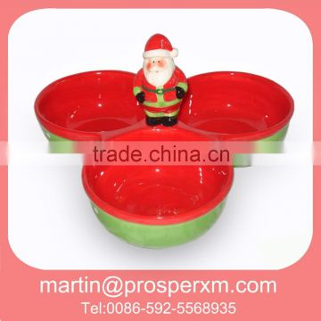 Christmas ceramic santa 3 section candy bowl cutter