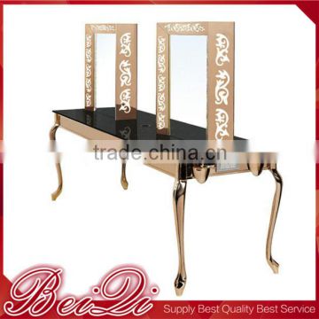 European style Old classical Luxury Hair Salon Styling Mirror Station with light salon mirror for hair making