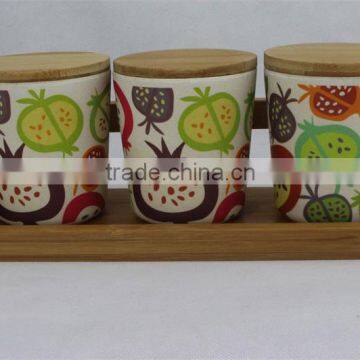 eco-friendly bamboo fiber condiment bowl with bamboo cover and shelf                        
                                                                                Supplier's Choice