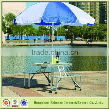 Outdoor aluminum Portable Folding Outdoor Camp Suitcase Picnic Table and 4 chairs with Umbrella