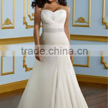 Custom Made Ivory Satin Chiffon Beading Crystal Strapless Mermaid Plus Size Wedding Dress