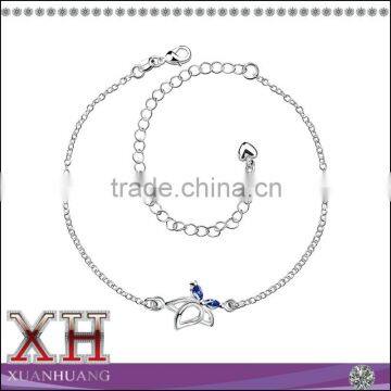 Lady 925 Sterling Silver Material White Gold Plate Butterfly Anklet Foot Chain
