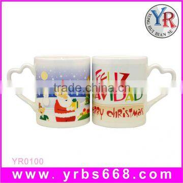 Heart Shaped Handle Christmas Gifts Ceramic Color Change Mug Coffee Tea Cup