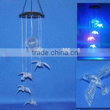 wholesale cheap humming bird design led solar color changing acrylic wind chime